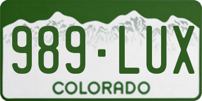 CO license plate 989LUX