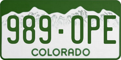 CO license plate 989OPE