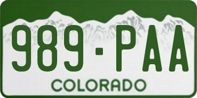 CO license plate 989PAA