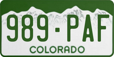 CO license plate 989PAF