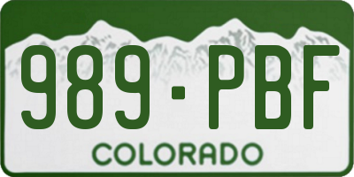CO license plate 989PBF