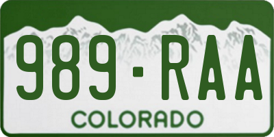 CO license plate 989RAA