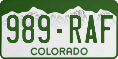 CO license plate 989RAF