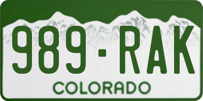 CO license plate 989RAK