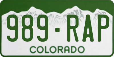 CO license plate 989RAP