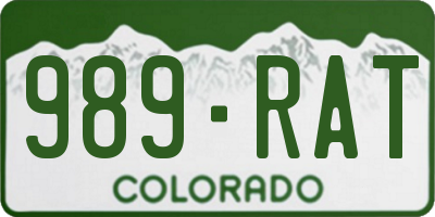 CO license plate 989RAT