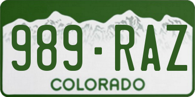 CO license plate 989RAZ