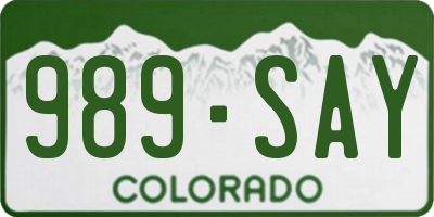 CO license plate 989SAY
