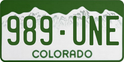 CO license plate 989UNE
