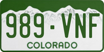 CO license plate 989VNF