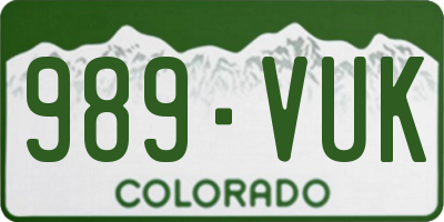 CO license plate 989VUK