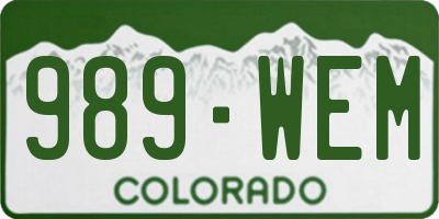 CO license plate 989WEM