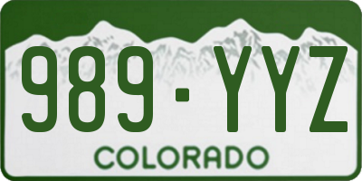CO license plate 989YYZ