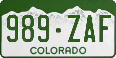 CO license plate 989ZAF