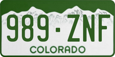 CO license plate 989ZNF