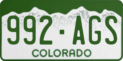 CO license plate 992AGS