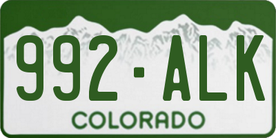 CO license plate 992ALK