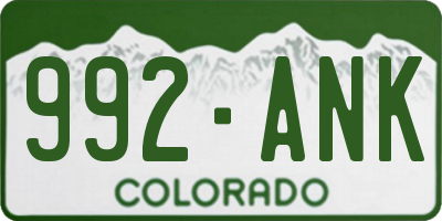 CO license plate 992ANK