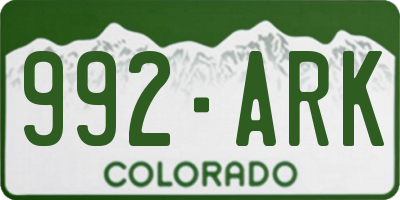CO license plate 992ARK