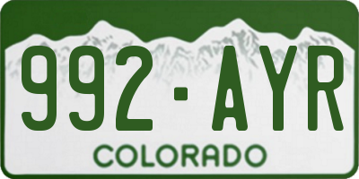 CO license plate 992AYR