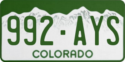 CO license plate 992AYS