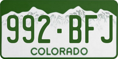 CO license plate 992BFJ