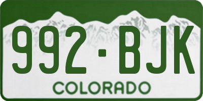 CO license plate 992BJK