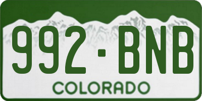 CO license plate 992BNB