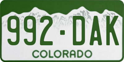 CO license plate 992DAK