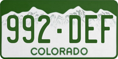 CO license plate 992DEF