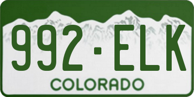CO license plate 992ELK
