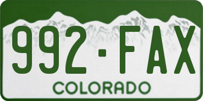 CO license plate 992FAX
