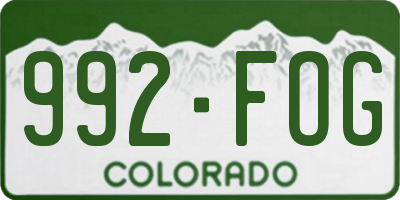 CO license plate 992FOG