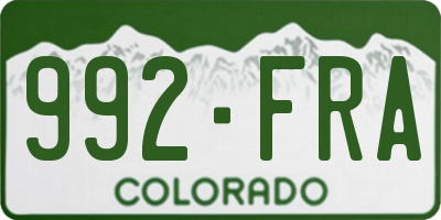CO license plate 992FRA