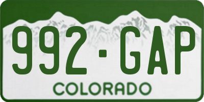CO license plate 992GAP