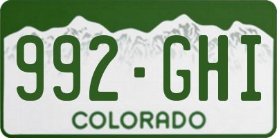 CO license plate 992GHI