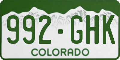 CO license plate 992GHK