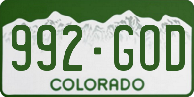 CO license plate 992GOD