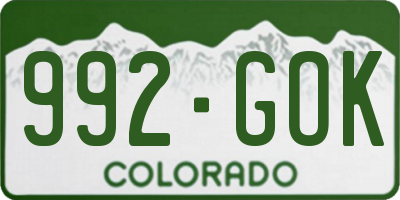 CO license plate 992GOK
