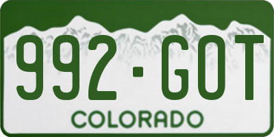 CO license plate 992GOT