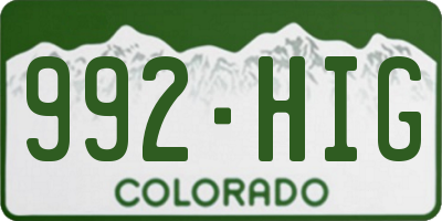 CO license plate 992HIG