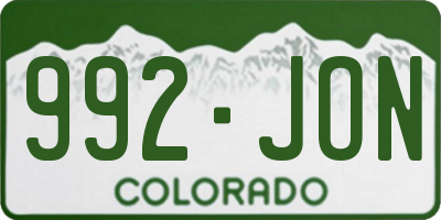 CO license plate 992JON