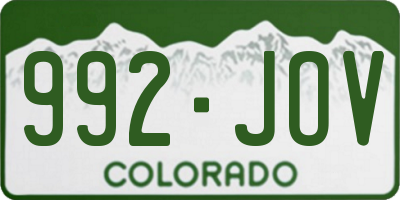 CO license plate 992JOV
