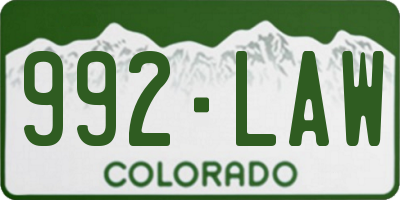 CO license plate 992LAW