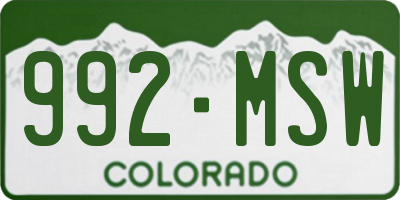 CO license plate 992MSW
