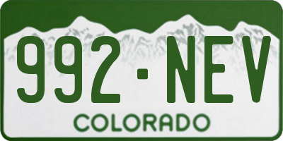 CO license plate 992NEV