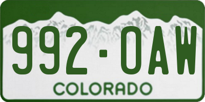 CO license plate 992OAW