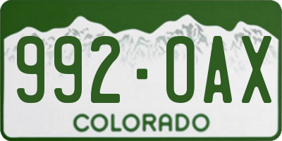 CO license plate 992OAX