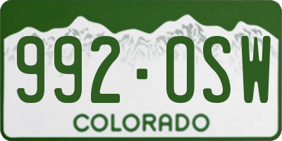 CO license plate 992OSW