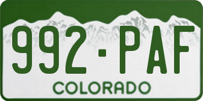 CO license plate 992PAF